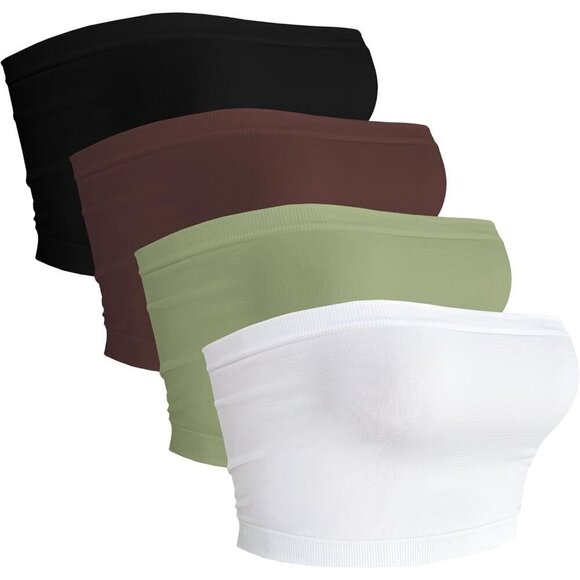 Tops - 4 Pack Women Tube Tops Strapless Crop Casual Swimwear Basic Summer